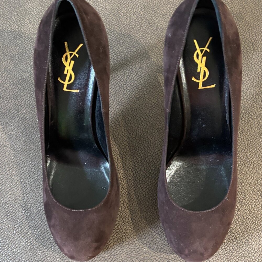 Saint Laurent (YSL) Yves Saint Laurent  Tribute Brown Suede Pumps